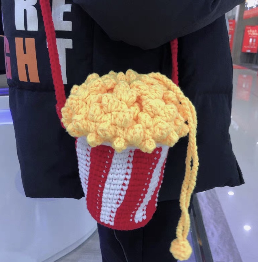 Handcrafted Crochet Popcorn Bucket Shoulder Bag