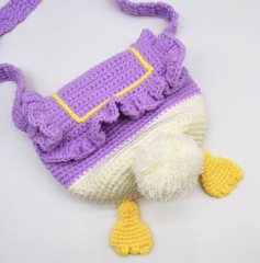 Handmade Crochet Duck Butt Crossbody Bag – Purple & White Duckling-Themed Purse with Pom-Pom Tail & Yellow Feet