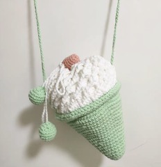 Handmade Crochet Ice Cream Cone Crossbody Bag – Mint Green & White Whipped Cream Purse with Cherry Top