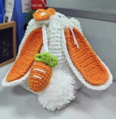 Handmade Crochet Bunny Ears Drawstring Backpack with Carrot Charm