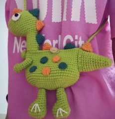 Handmade Crochet Dinosaur Shoulder Bag – Green with 3D Spikes