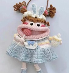 Handmade Crochet Baby Girl Doll Bag – Kawaii Pacifier Puppet Purse with Bunny Ears, Milk Bottle & Lollipop