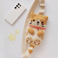 Handmade Crochet Cat Crossbody Bag – Cute Orange Tabby Kitty Sling Bag with Adjustable Strap & 3D Ears and Paws