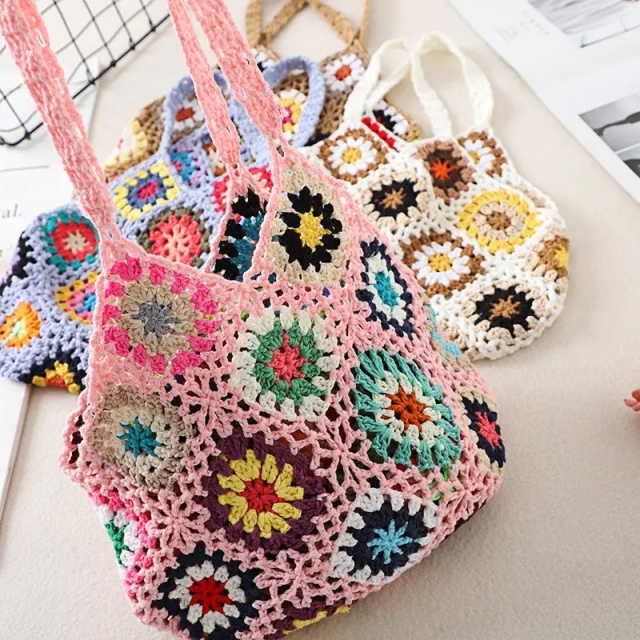 Handmade Crochet Granny Square Tote Bag