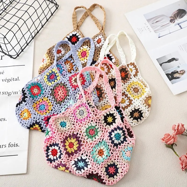 Handmade Crochet Granny Square Tote Bag
