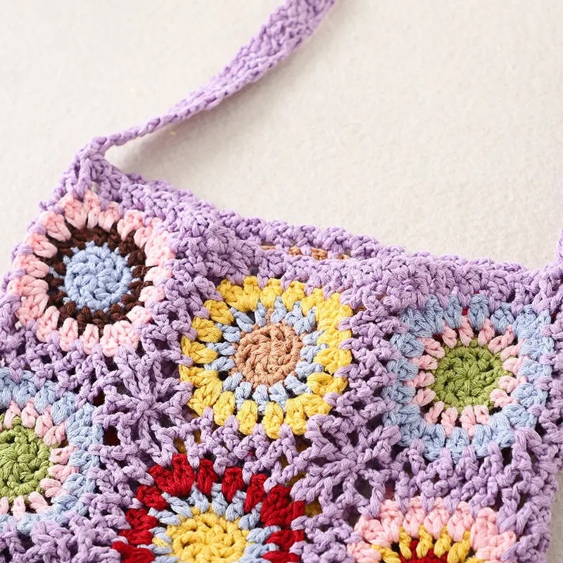 Bohemian Crochet Fringe Crossbody Bag – Handmade Granny Square Purse