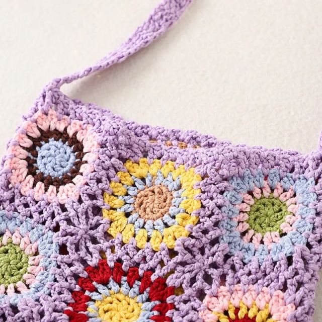 Bohemian Crochet Fringe Crossbody Bag – Handmade Granny Square Purse