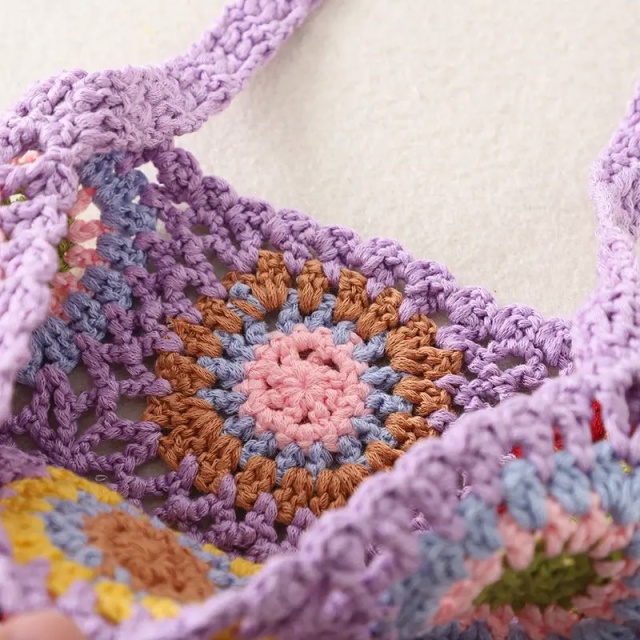 Bohemian Crochet Fringe Crossbody Bag – Handmade Granny Square Purse