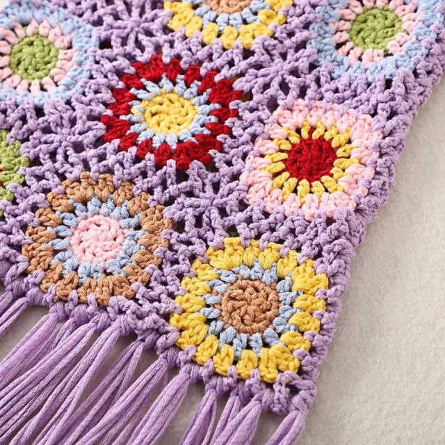 Bohemian Crochet Fringe Crossbody Bag – Handmade Granny Square Purse