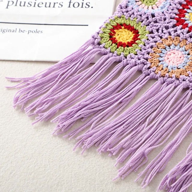 Bohemian Crochet Fringe Crossbody Bag – Handmade Granny Square Purse