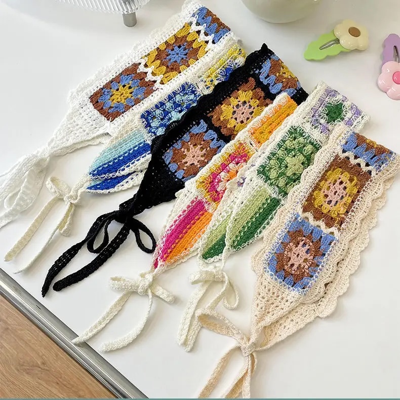 Vintage Crochet Granny Square Collar – Handmade Retro Neck Accessory