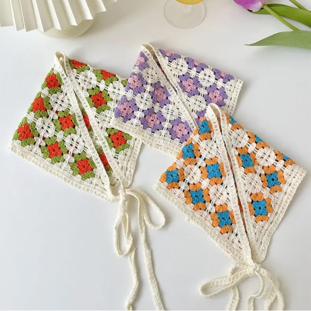 Handmade Crochet Granny Square Bonnet – Retro Boho Tie-Up Hat