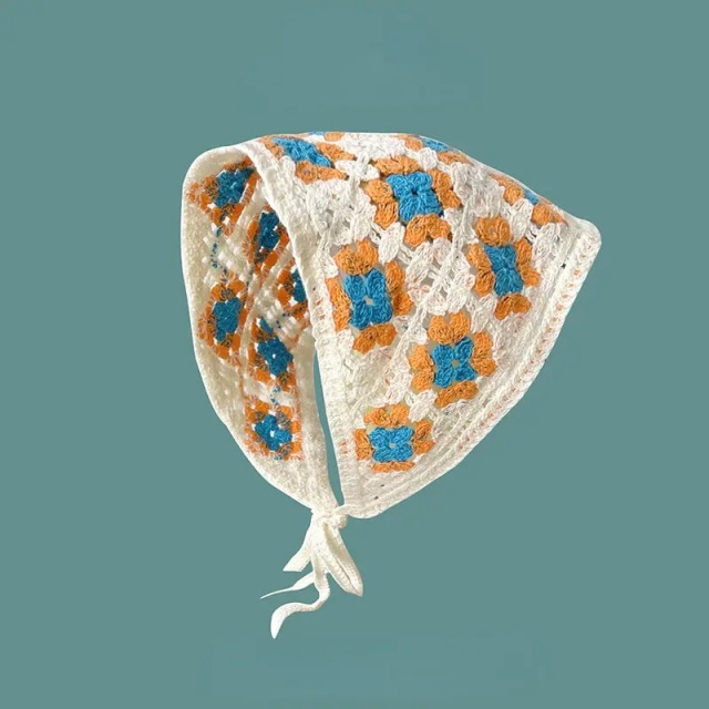 Handmade Crochet Granny Square Bonnet – Retro Boho Tie-Up Hat