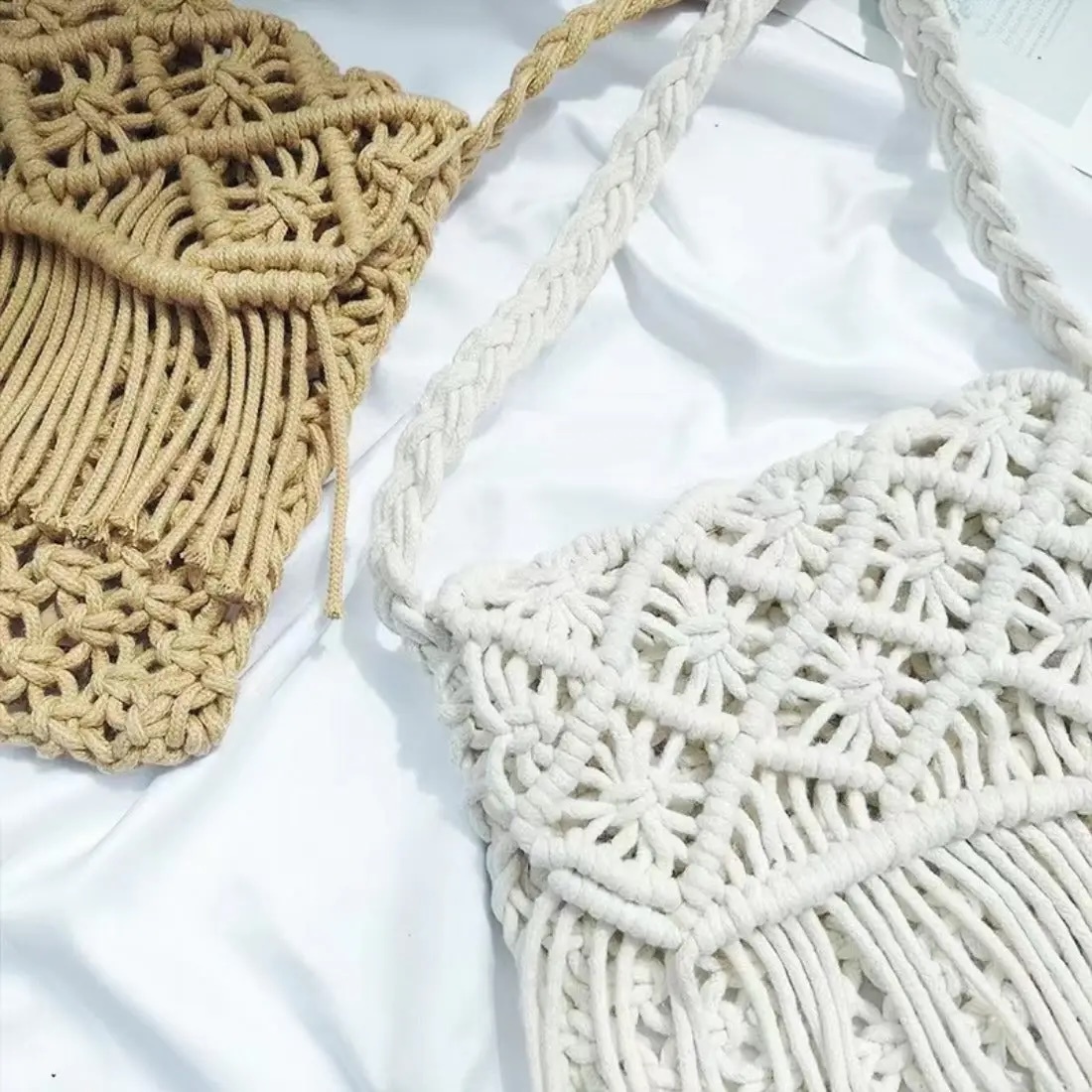 Handmade Macramé Crossbody Bag – Boho Fringe Shoulder Purse