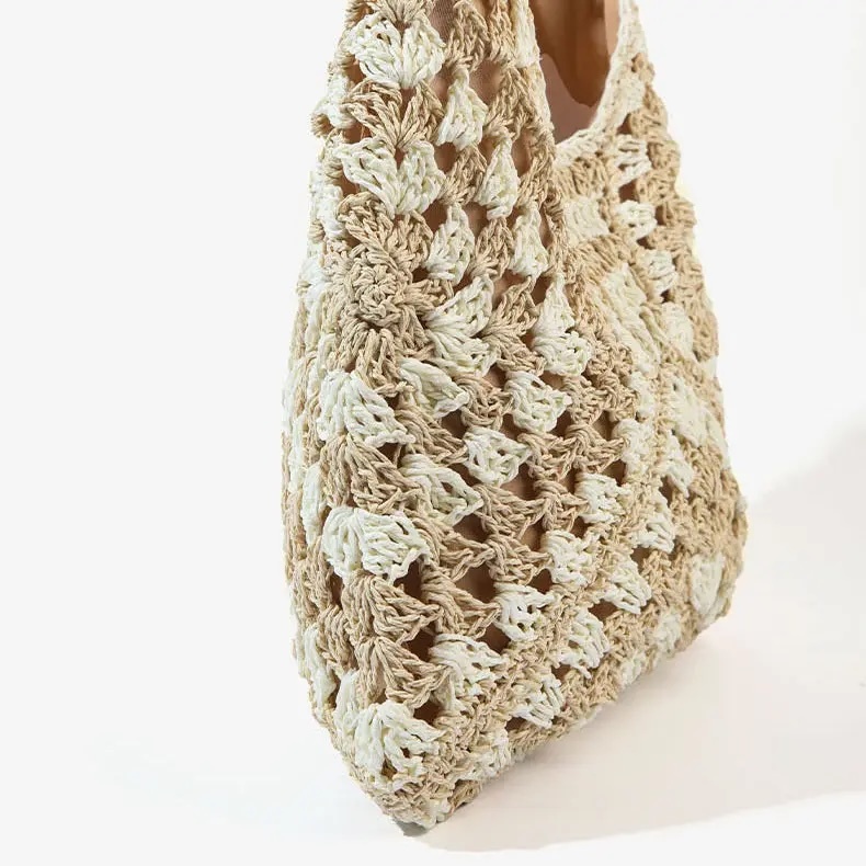 Handmade Crochet-Style Woven Shoulder Bag – Boho Retro Hobo Tote