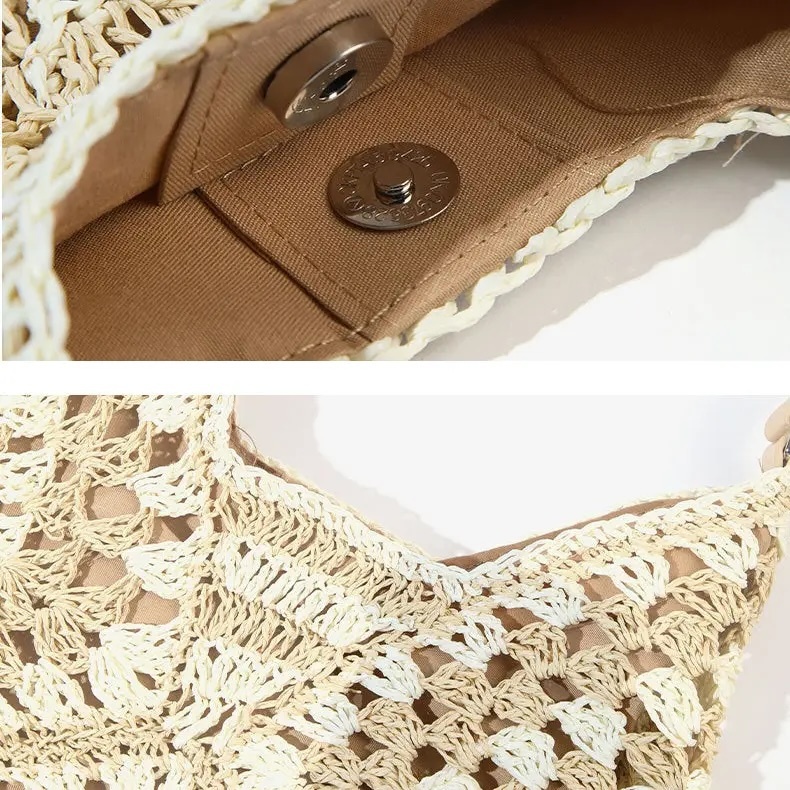 Handmade Crochet-Style Woven Shoulder Bag – Boho Retro Hobo Tote
