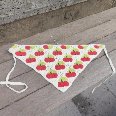 Handmade Crochet Star Bandana – Boho Triangle Head Scarf with Red & Pink Stars
