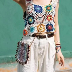 Handmade Crochet Granny Square Crop Top – Colorful Boho Summer Tank