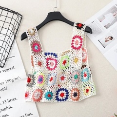 Handmade Crochet Granny Square Crop Top – Colorful Boho Summer Tank