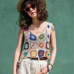 Handmade Crochet Granny Square Crop Top – Colorful Boho Summer Tank