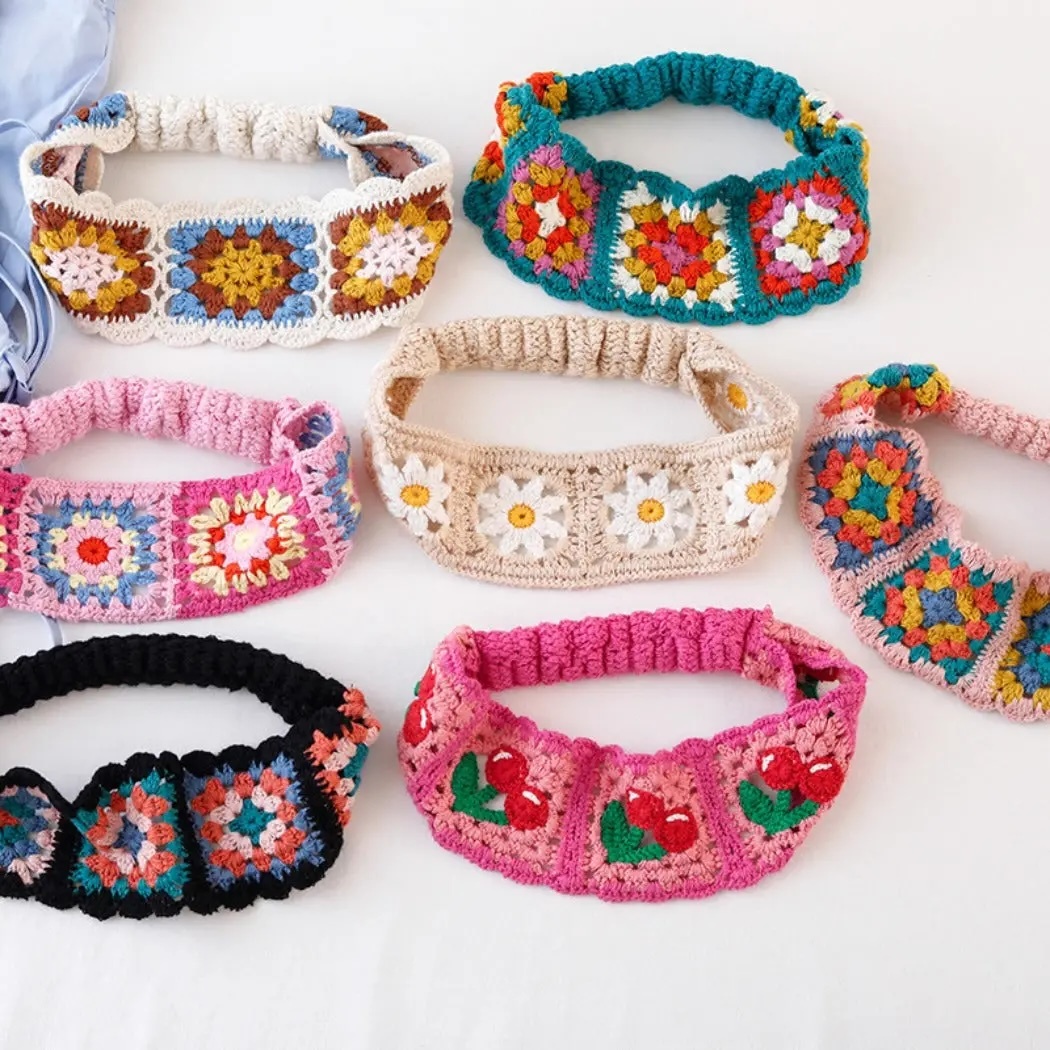 Handmade Crochet Cherry Headband – Pink Elastic Boho Hairband with Fruit Motif