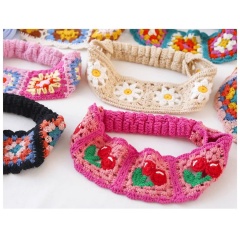 Handmade Crochet Cherry Headband – Pink Elastic Boho Hairband with Fruit Motif