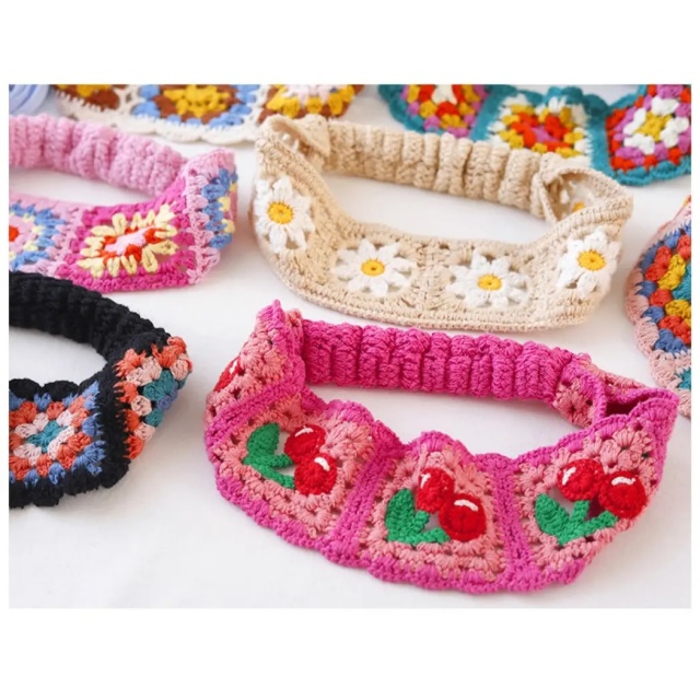 Handmade Crochet Cherry Headband – Pink Elastic Boho Hairband with Fruit Motif