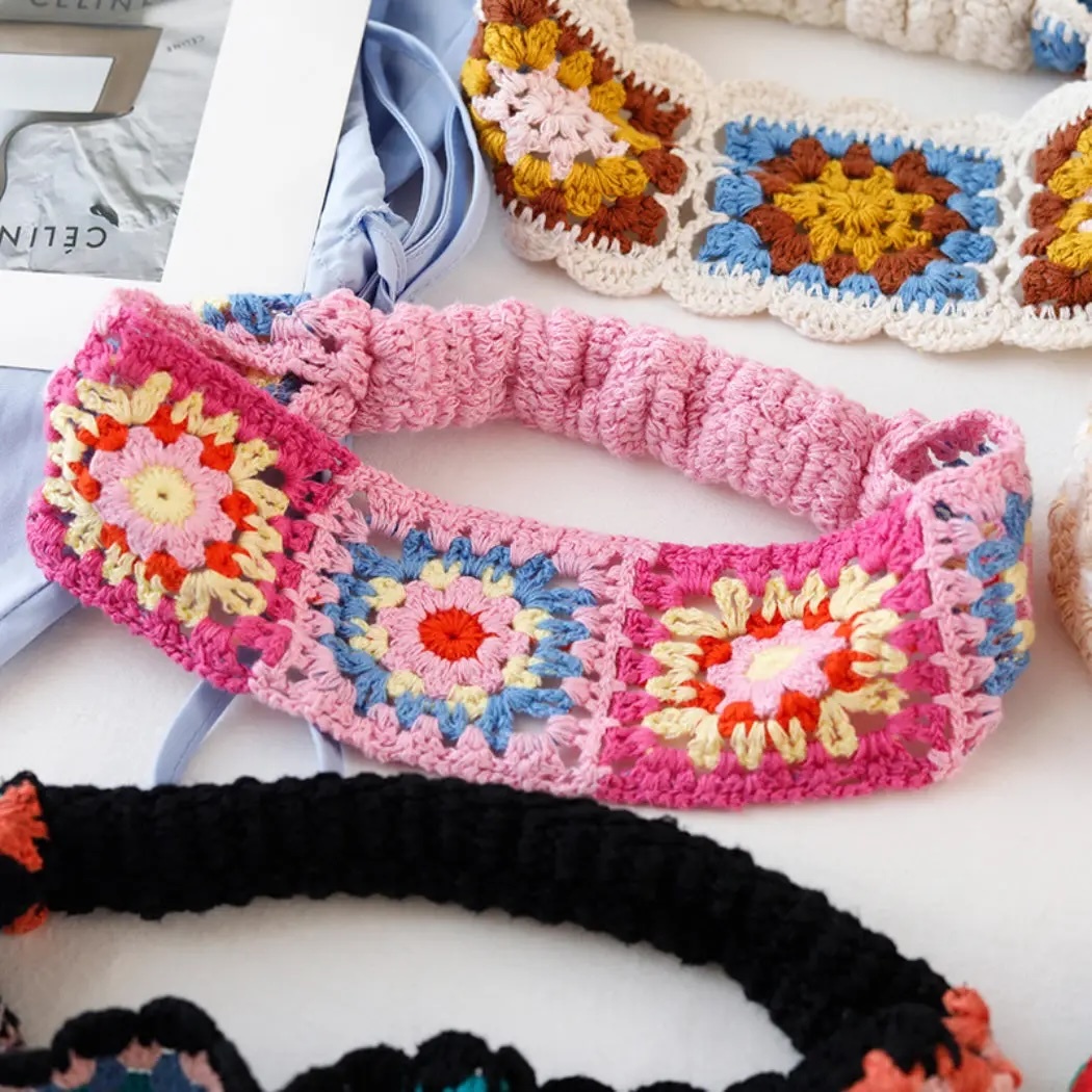 Handmade Crochet Cherry Headband – Pink Elastic Boho Hairband with Fruit Motif