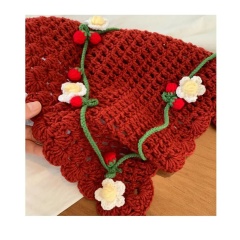 Handmade Crochet Floral Bandana – Beige Triangle Headscarf with 3D Embroidered Flowers