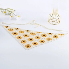 Handmade Crochet Daisy Bandana – Green Granny Square Triangle Headscarf