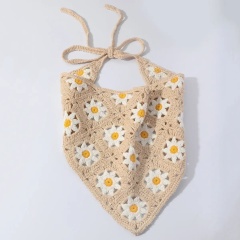 Handmade Crochet Daisy Bandana – Green Granny Square Triangle Headscarf
