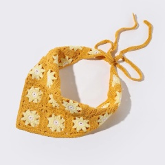 Handmade Crochet Daisy Bandana – Green Granny Square Triangle Headscarf