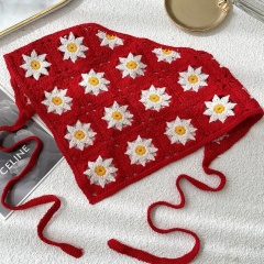 Handmade Crochet Daisy Bandana – Green Granny Square Triangle Headscarf
