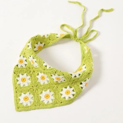 Handmade Crochet Daisy Bandana – Green Granny Square Triangle Headscarf