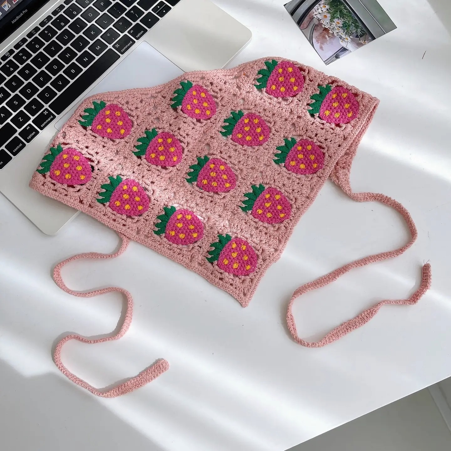 Handmade Crochet Wave Stripe Bandana – Colorful Retro Triangle Headscarf