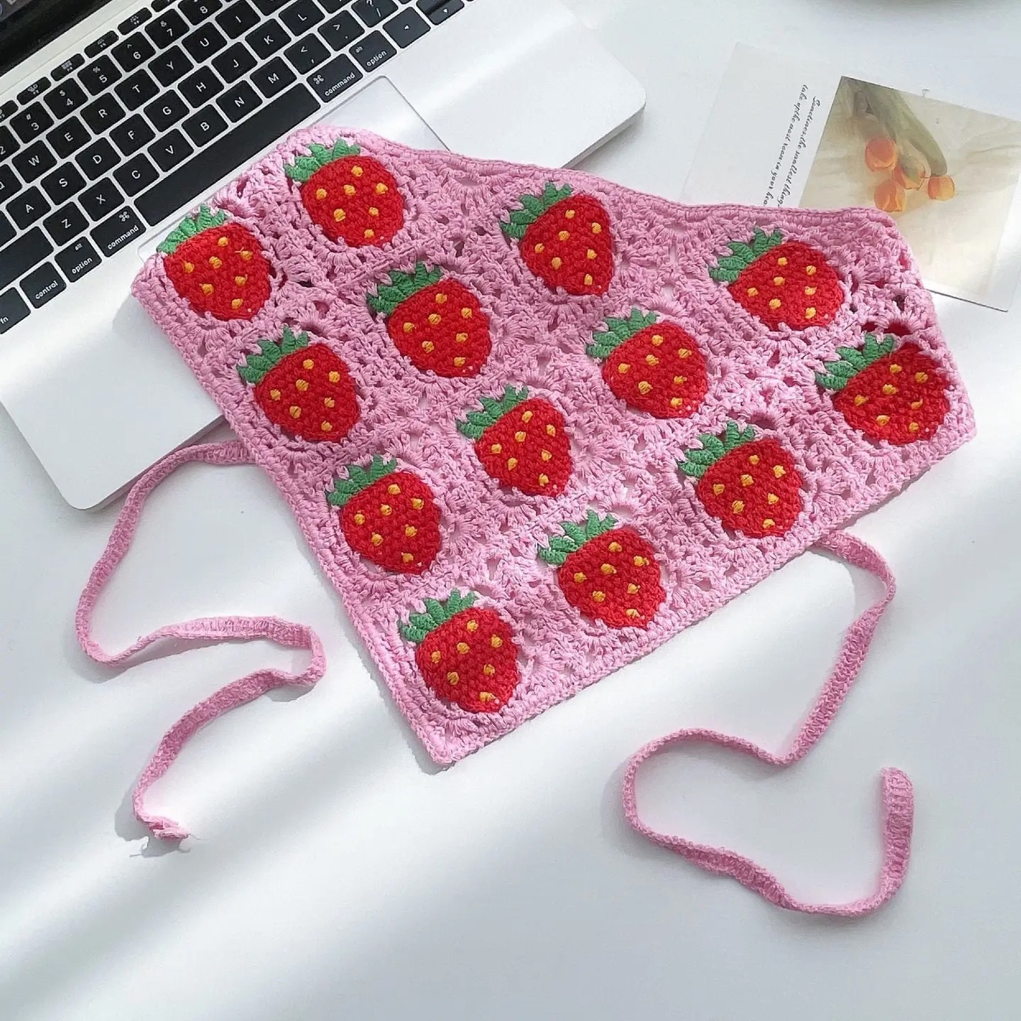 Handmade Crochet Wave Stripe Bandana – Colorful Retro Triangle Headscarf