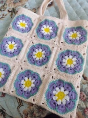 Handmade Crochet Flower Tote Bag – Boho Granny Square Shoulder Bag