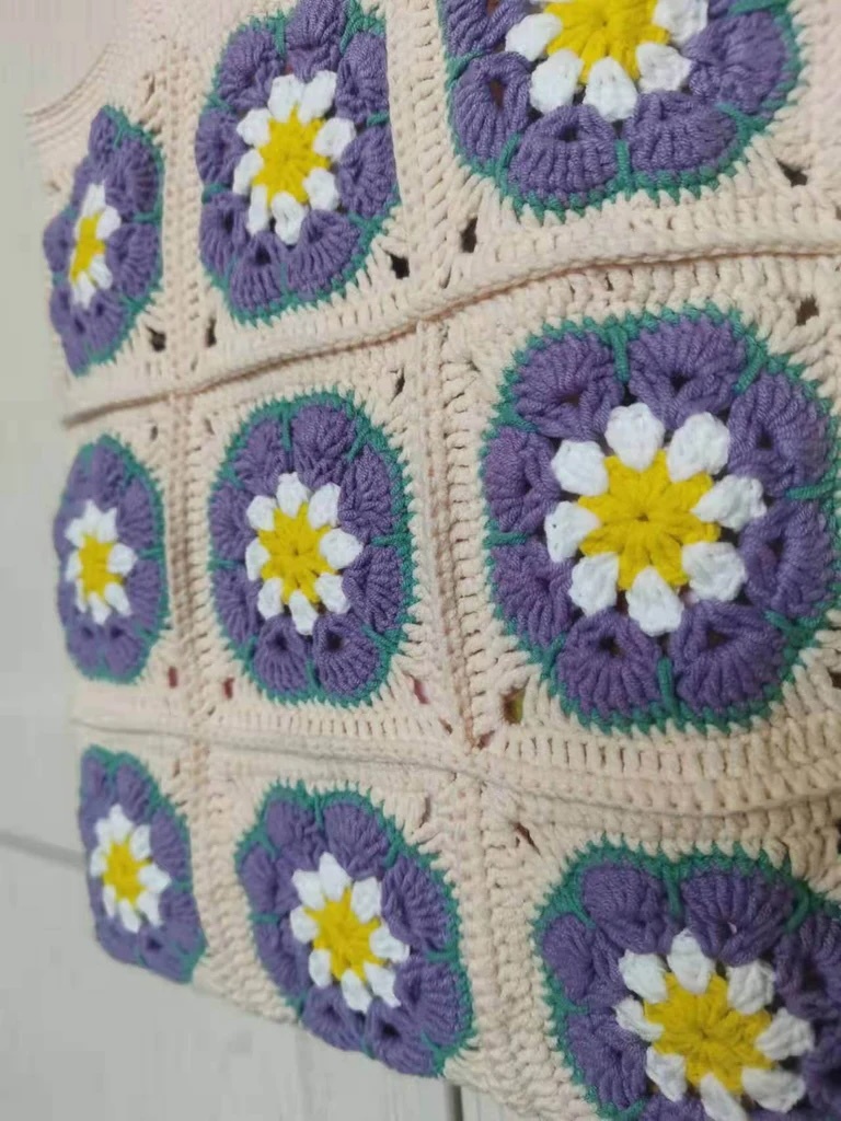 Handmade Crochet Flower Tote Bag – Boho Granny Square Shoulder Bag