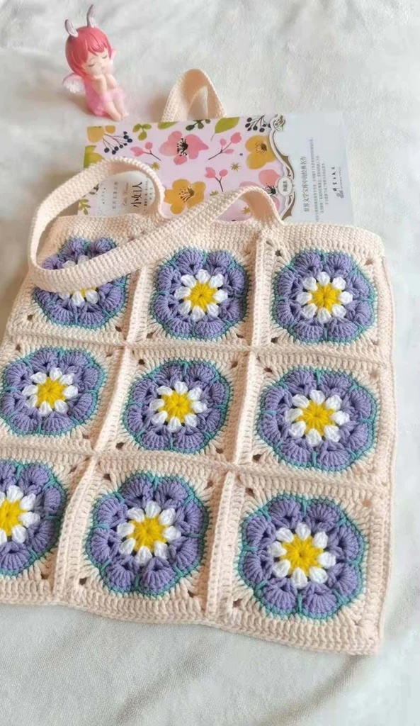 Handmade Crochet Flower Tote Bag – Boho Granny Square Shoulder Bag
