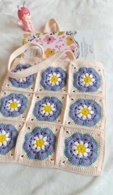 Handmade Crochet Flower Tote Bag – Boho Granny Square Shoulder Bag