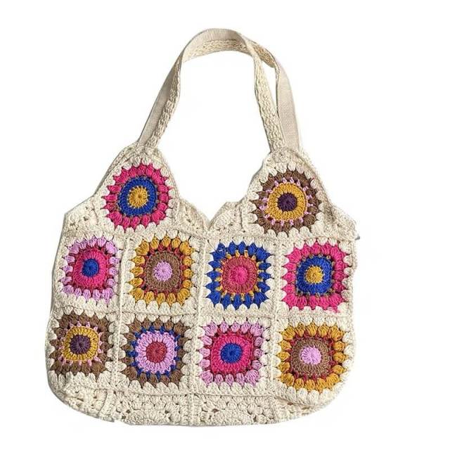 Bohemian Crochet Granny Square Tote Bag