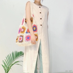 Bohemian Crochet Granny Square Tote Bag