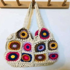 Bohemian Crochet Granny Square Tote Bag