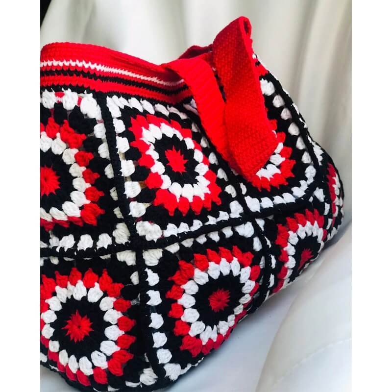 Retro Crochet Granny Square Tote Bag