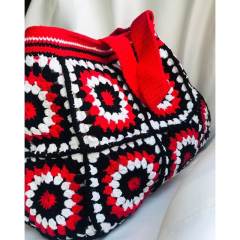 Retro Crochet Granny Square Tote Bag