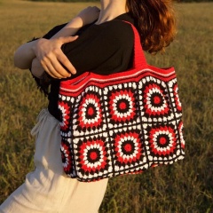 Retro Crochet Granny Square Tote Bag