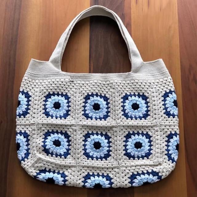 Hand-Crocheted Boho Circle Pattern Tote Bag