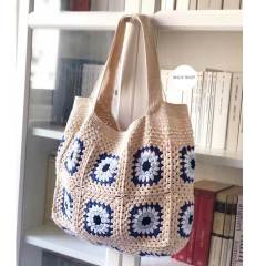 Hand-Crocheted Boho Circle Pattern Tote Bag