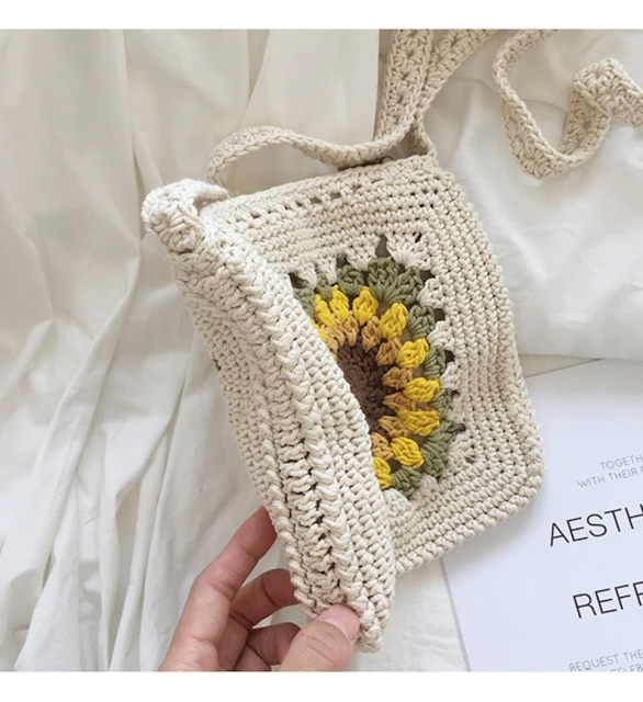 Hand-Crocheted Sunflower Mini Crossbody Bag