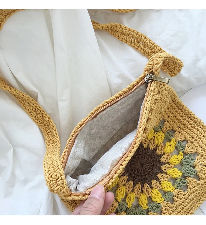 Hand-Crocheted Sunflower Mini Crossbody Bag